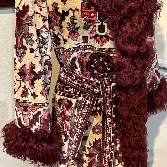 Curly Mongolian Lamb Fur & Tapestry Princess Coat by Anne Klein c.1970 - sz S- M - Picture 12 of 16